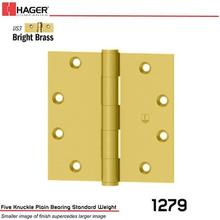 Superherostuff 4 x 4 in. US3 Full Mortise Hinge Stock, No.011092, Bright Brass PA3862089